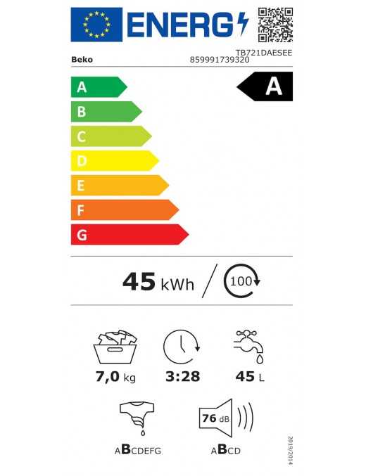 Beko TB721DAESEE Πλυντήριο Ρούχων Άνω Φόρτωσης 7kg 1200 Στροφών