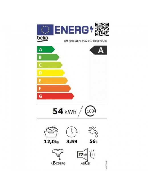 Beko BM3WFU412415W 12kg Πλυντήριο Ρούχων με Λειτουργία Ατμού 12kg