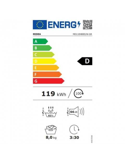 Midea MD110H80D/W-GR Στεγνωτήριο 8kg με Αντλία Θερμότητας