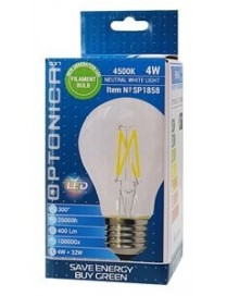 OPTONICA LED λάμπα A60 Filament 1858, 4W, 4500K, E27, 400lm