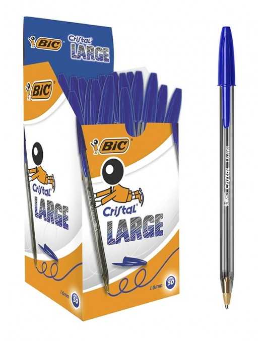 BIC στυλό διαρκείας Cristal Lagre με μύτη 1.6mm, μπλε, 50τμχ