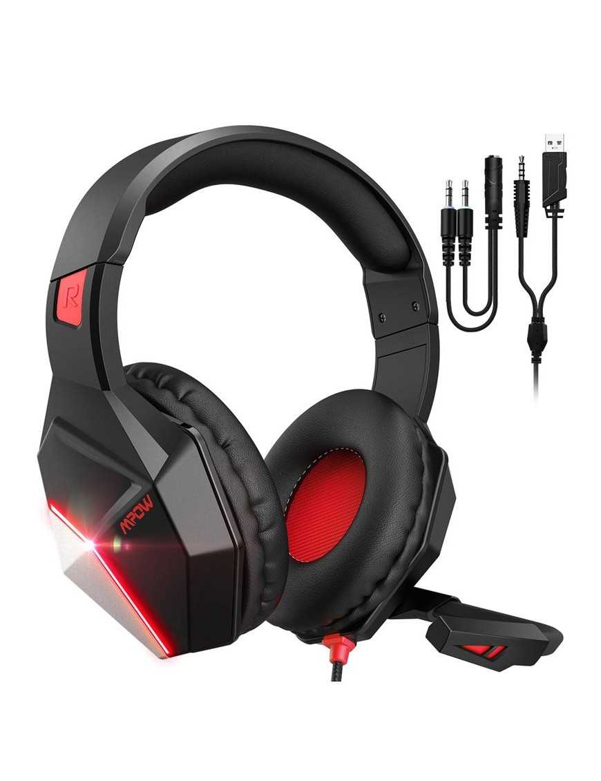 MPOW gaming headset BMBH414ARSD LED, multiplatform, 3.5mm, μαύρο-κόκκινο