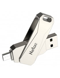 NETAC USB Flash Drive U381, 32GB, USB 3.0 & Micro USB, OTG, ασημί