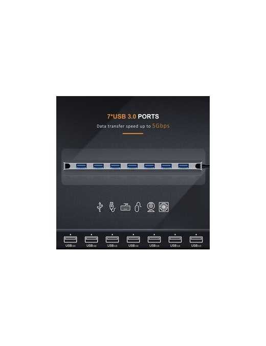 CABLETIME USB-C hub C160, 7x USB, 5Gbps, 0.15m, ασημί