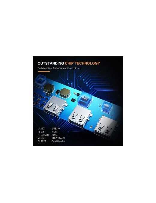 CABLETIME USB-C hub C160, 7x USB, 5Gbps, 0.15m, ασημί