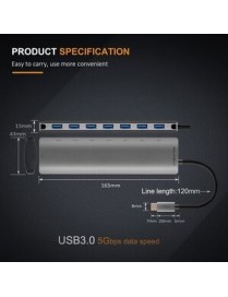 CABLETIME USB-C hub C160, 7x USB, 5Gbps, 0.15m, ασημί