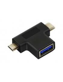 CABLETIME αντάπτορας USB 3.0 σε USB-C & Micro USB C160, μαύρος