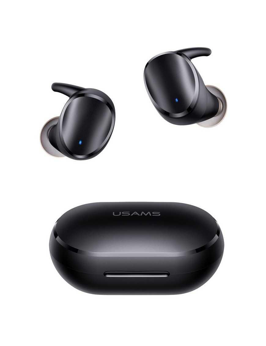 USAMS earphones με θήκη φόρτισης LX08, True Wireless, μαύρα