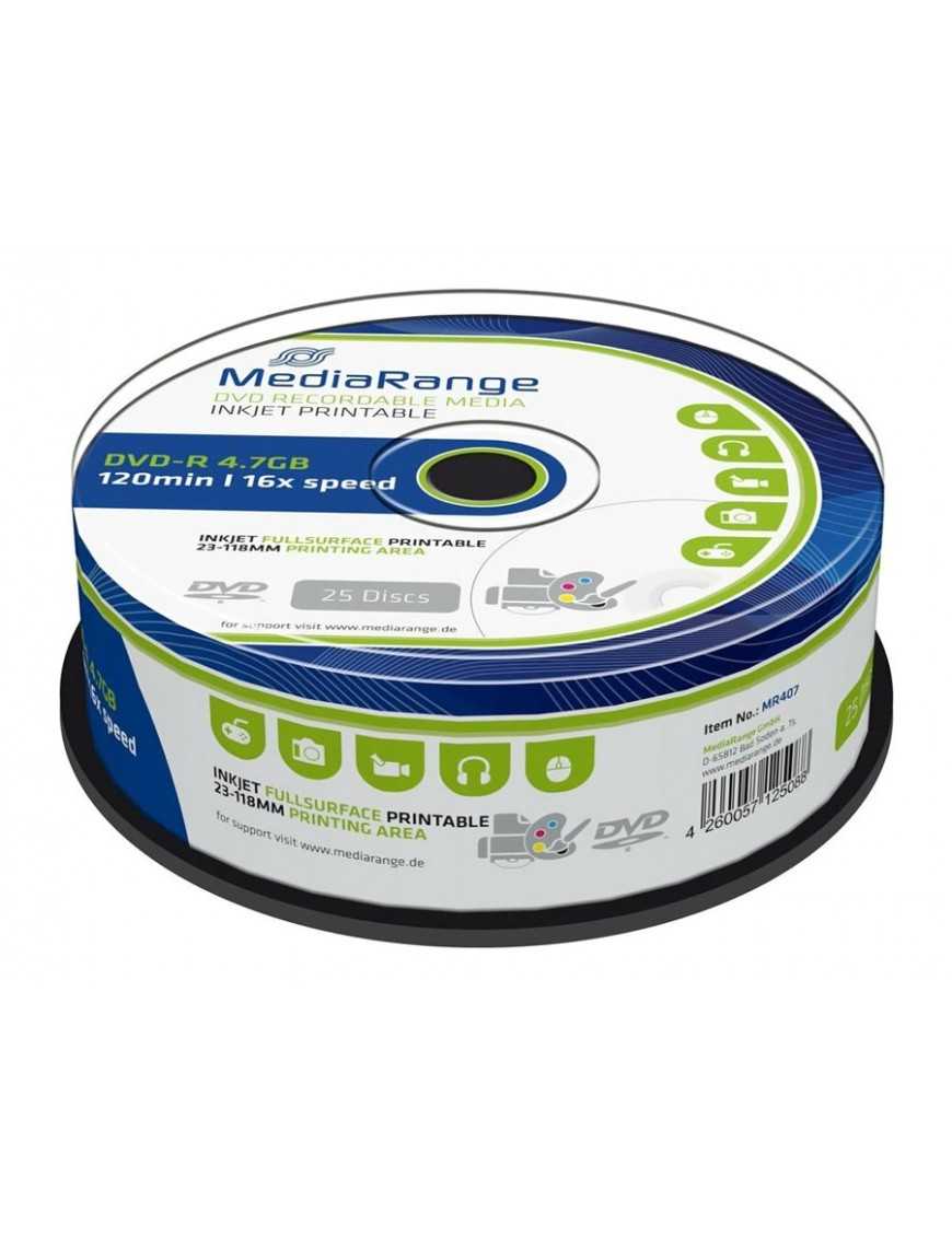 MEDIARANGE DVD-R 4.7GB 16x, inkjet FF print, cake box, 25τμχ