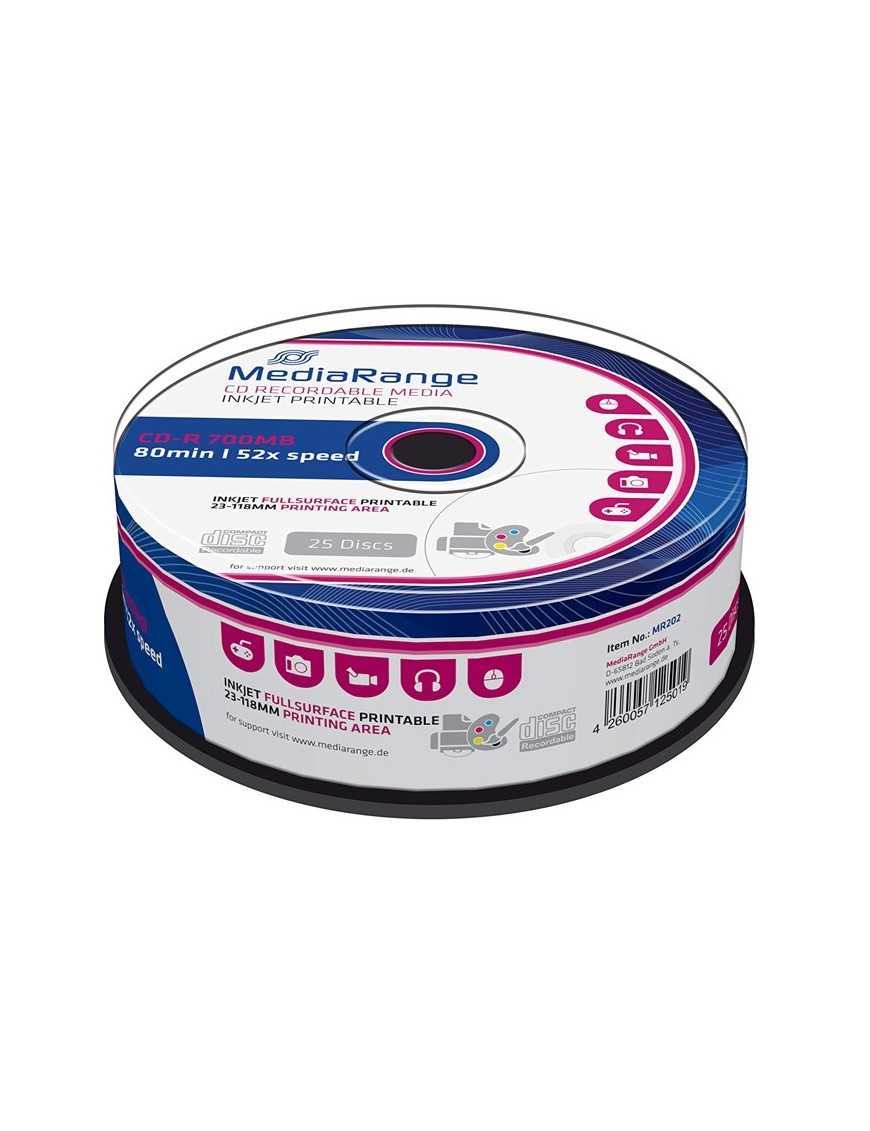 MEDIARANGE CD-R 52x 700MB, inkjet FF printable, cake box, 25τμχ