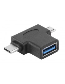 POWERTECH αντάπτορας USB 3.0 (F) σε USB-C & Micro USB CAB-U117, μαύρος