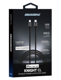 ROCKROSE καλώδιο Type-C σε Lightning Knight CL, 18W, MFi, 1m, μαύρο-γκρι