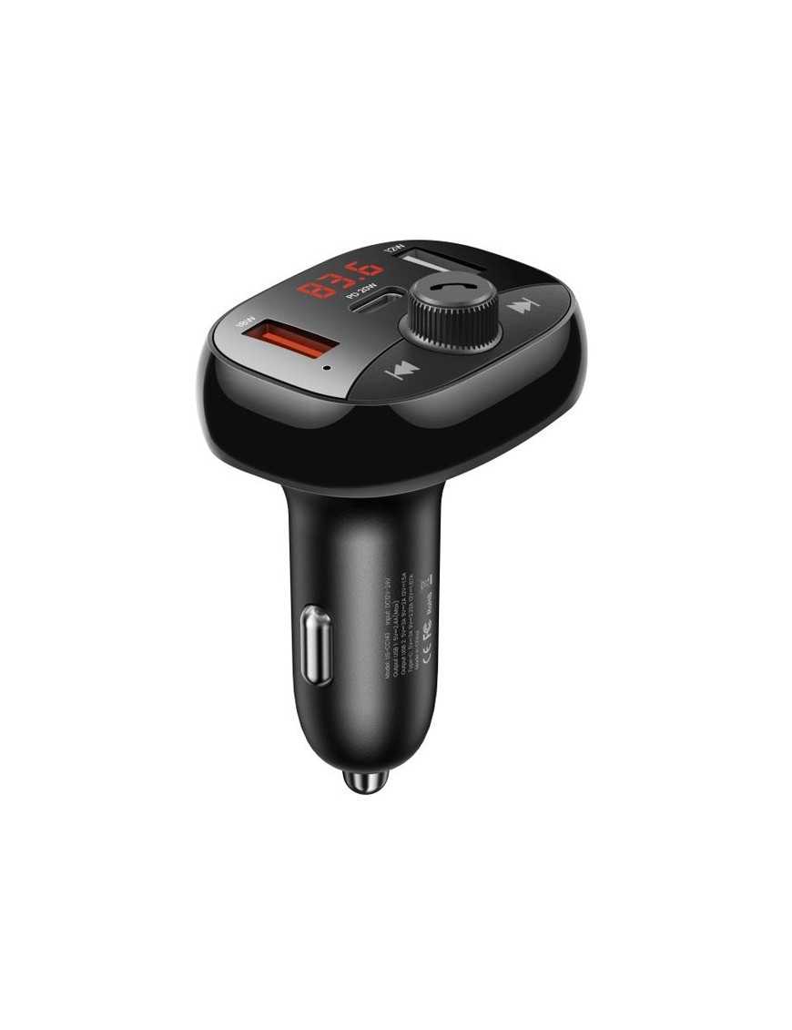 USAMS FM transmitter CC143, 2x USB/USB-C/micro SD, BT, οθόνη, 50W, μαύρο