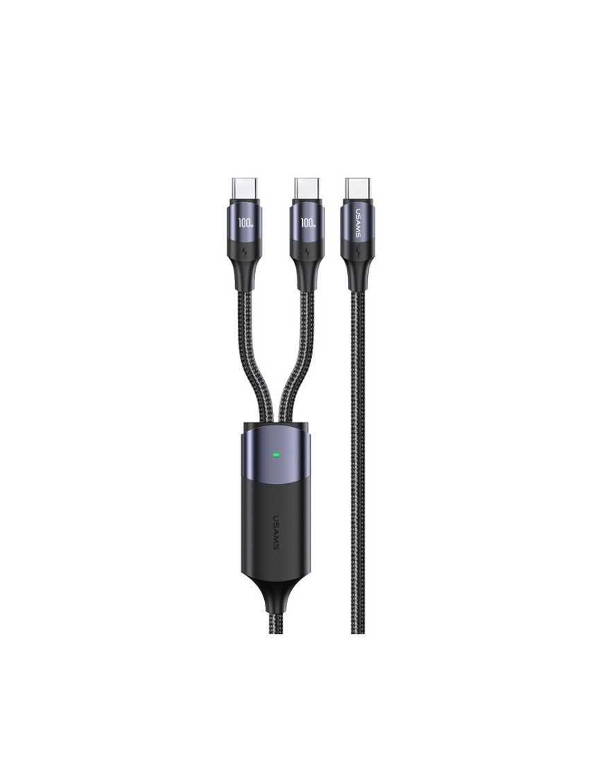 USAMS καλώδιο USB-C σε 2x USB-C US-SJ551, PD 100W, 1.2m, μαύρο