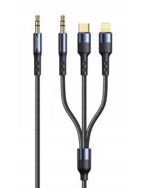 USAMS καλώδιο ήχου 3.5mm σε Lightning/USB-C/3.5mm US-SJ556, 1.2m, μαύρο