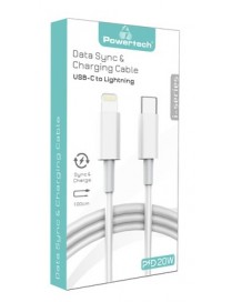 POWERTECH καλώδιο USB-C σε Lightning PTR-0107, 20W, PD, 1m, λευκό