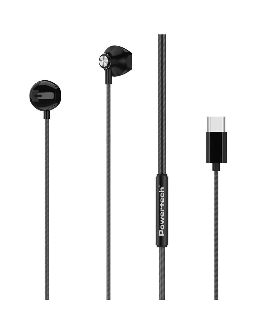 POWERTECH earphones με μικρόφωνο Prime, USB-C, 1.2m, μαύρα