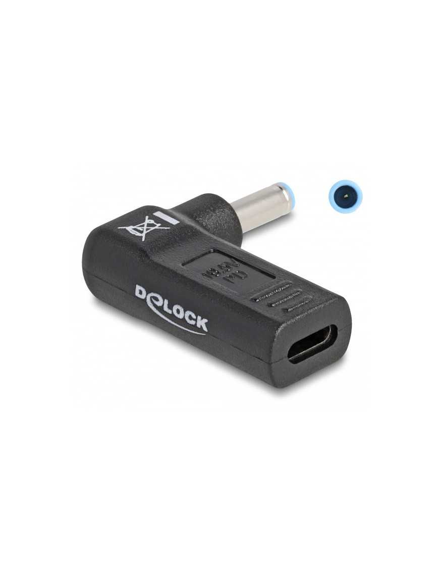 DELOCK αντάπτορας τροφοδοσίας 60004, USB-C σε HP 4.5x3mm, 90°, μαύρος