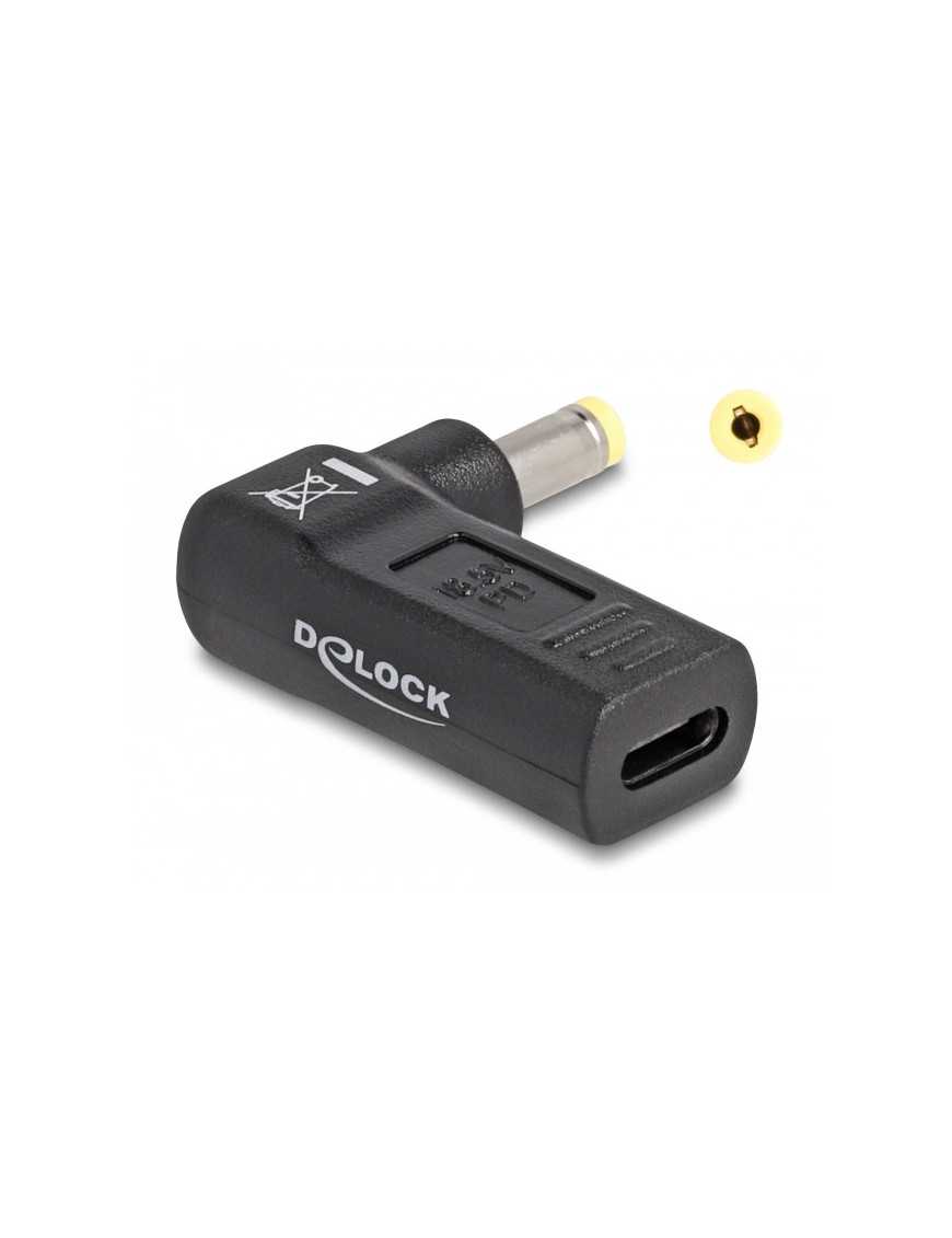 DELOCK αντάπτορας τροφοδοσίας 60006, USB-C σε HP 4.8x1.7mm, 90°, μαύρος