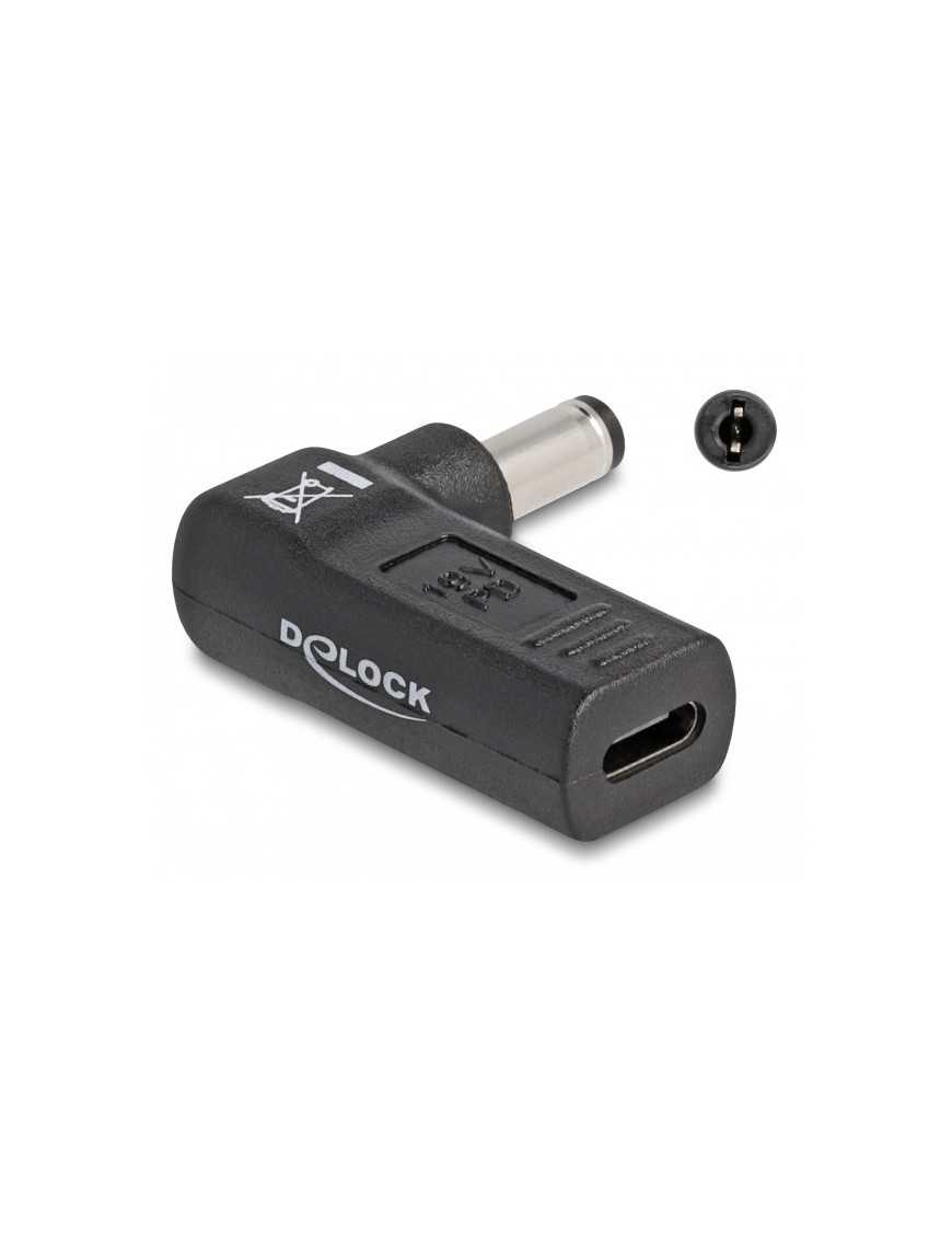 DELOCK αντάπτορας τροφοδοσίας 60010, USB-C σε 5.5x2.1mm, 90°, μαύρος