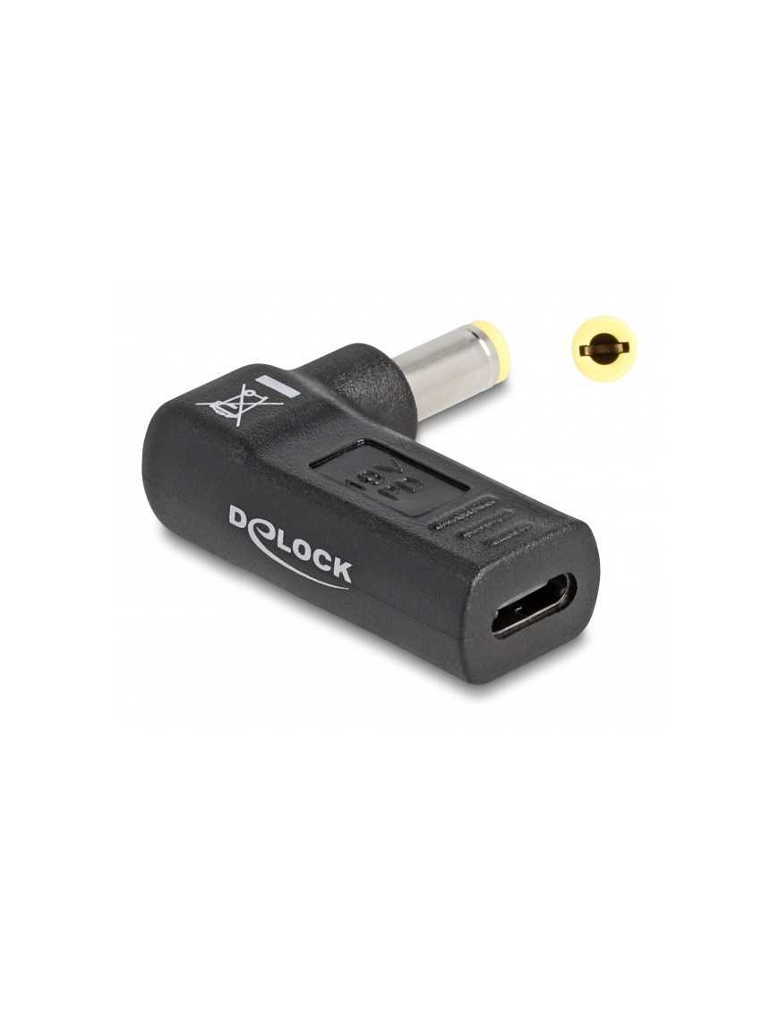 DELOCK αντάπτορας τροφοδοσίας 60011, USB-C σε 5.5x2.5mm, 90°, μαύρος